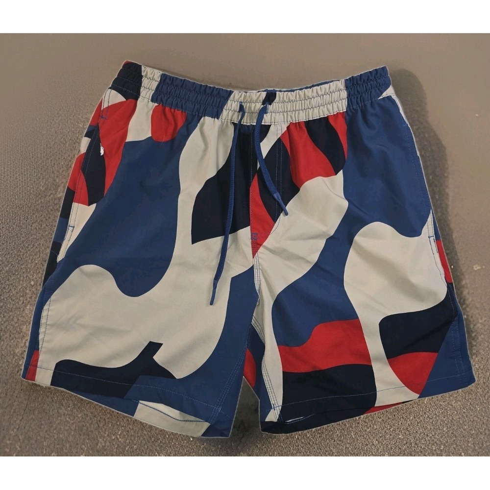 Reel Life Men's Swim Shorts M Red White Blue Camo – Lined, Quick Dry, Zipper Poc